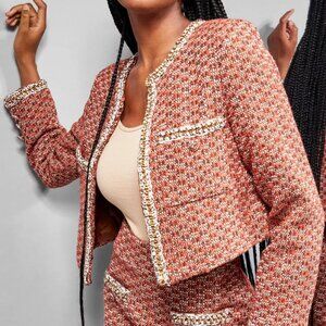 NWT Jeannie Mai x INC Womens Rust Tweed Blazer Jacket Pockets M MEDIUM